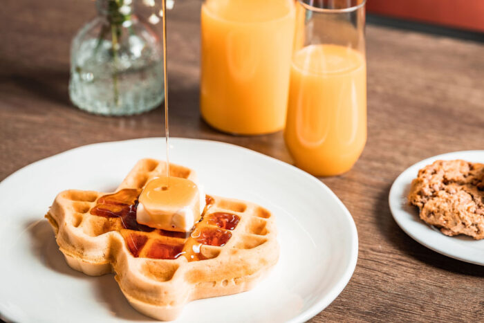 Copper Creek Texas-shaped waffle and orange juice
