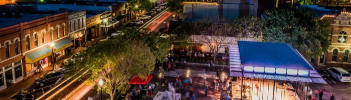 Downtown Plano Aerial Shot at Night