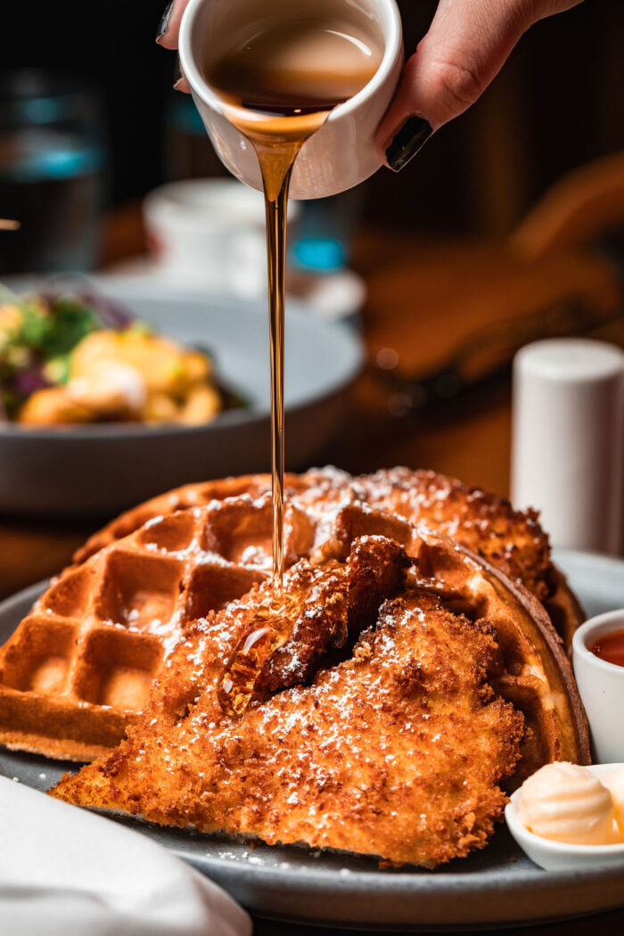Plate of chicken & waffles at the Renaissance Dallas at Plano Legacy West