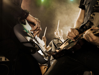 Rock Band 2 Guitars 1 Drummer Adobe Stock Photo