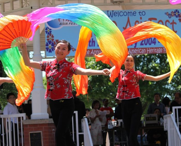AsiaFest dancers dancing with colorful scarves