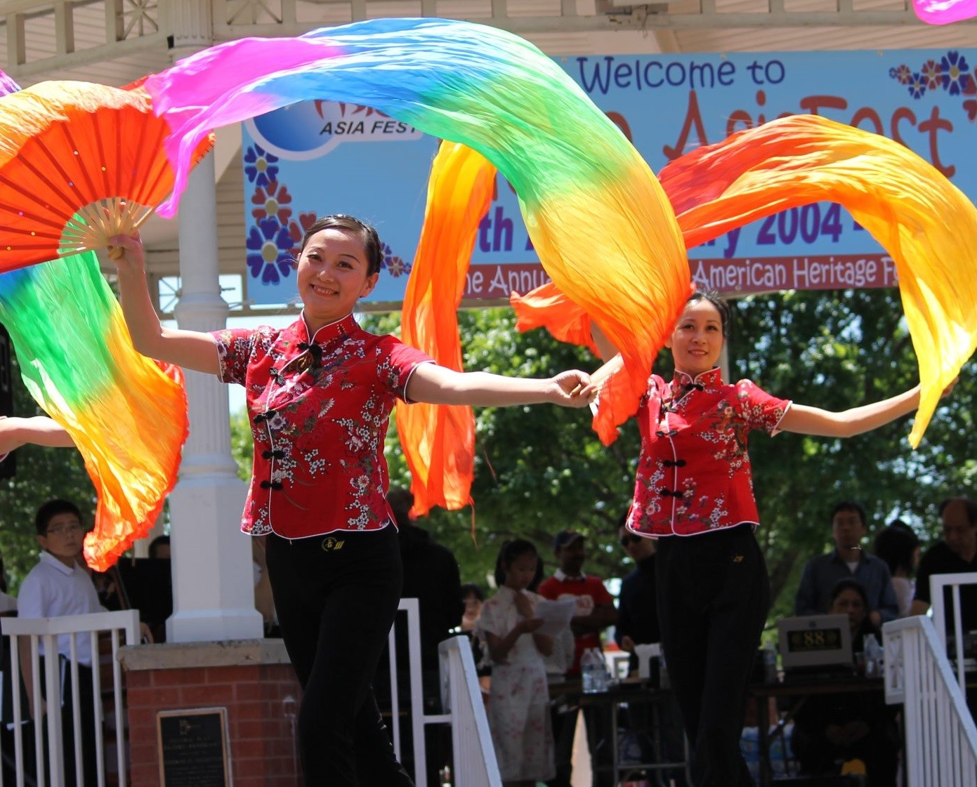 AsiaFest dancers dancing with colorful scarves