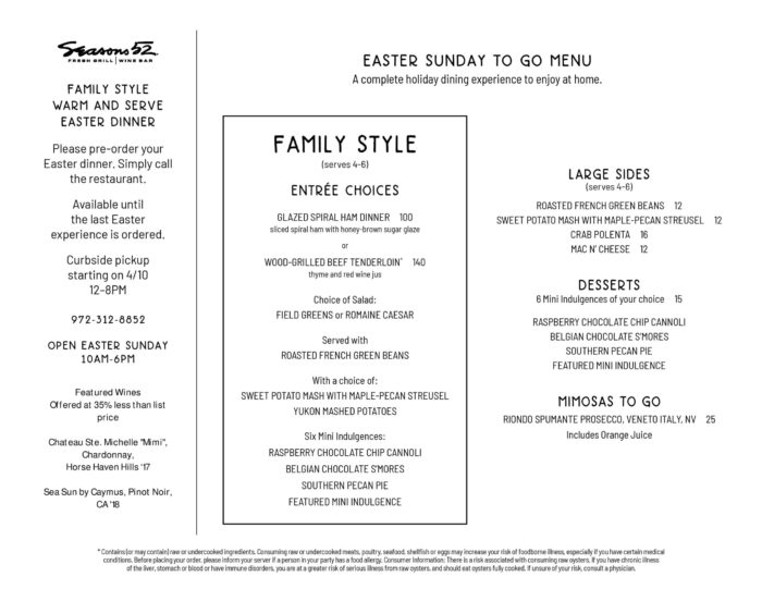 Seasons 52 Easter meal promotion