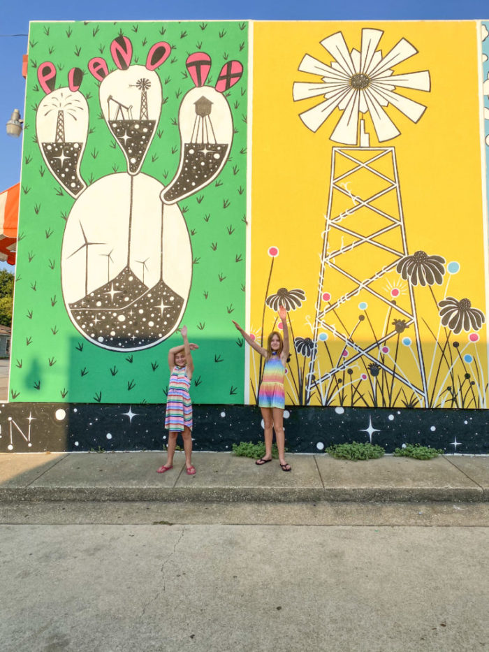 Downtown Plano mural and kids