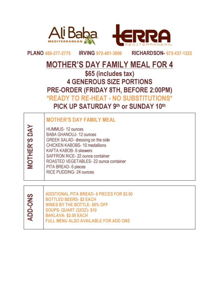 Terra Mother's Day menu