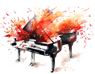 Classical Piano on Fire Adobe Stock Photo