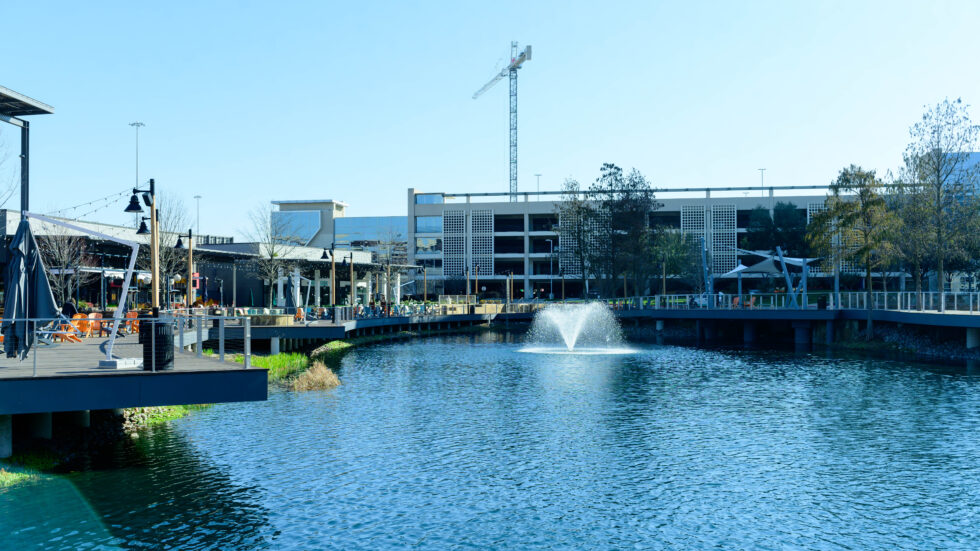 View from the Hilton Granite Park over The Boardwalk water feature