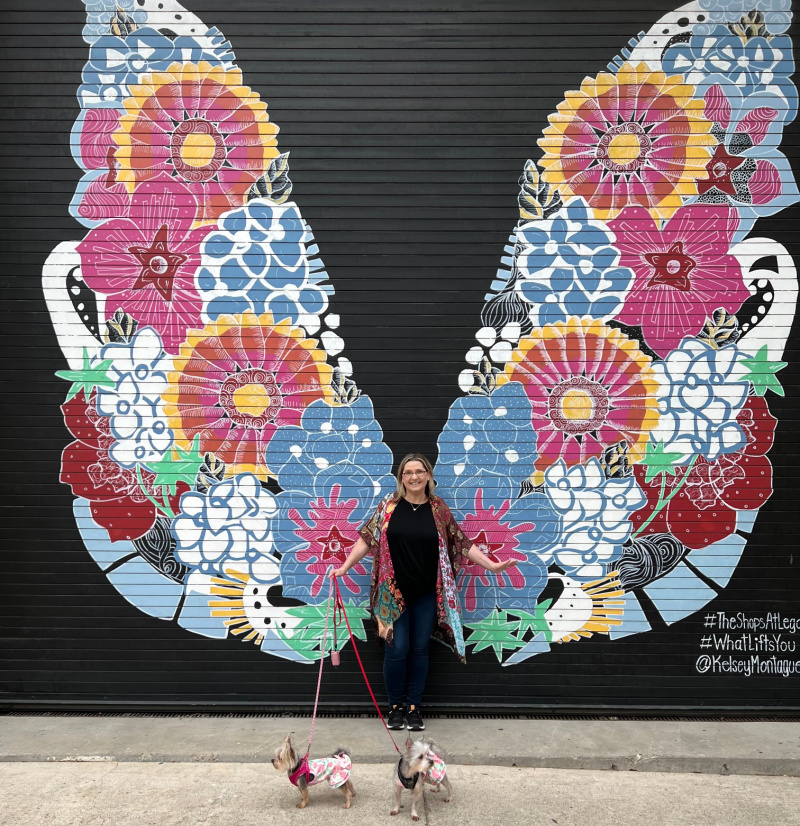 Butterfly wings in Plano at Shops at Legacy with dogs