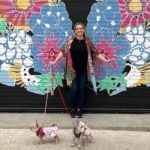 Mural in pet-friendly Plano with the blogger and her two dogs