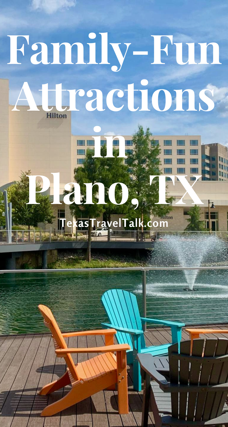 Family Fun Attractions in Plano, TX by Kim Croisant photo of the Boardwalk at Granite Park water, fountain, and beach chairs