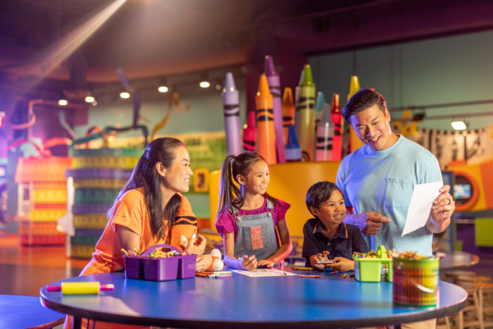 Family coloring at Crayola Experience