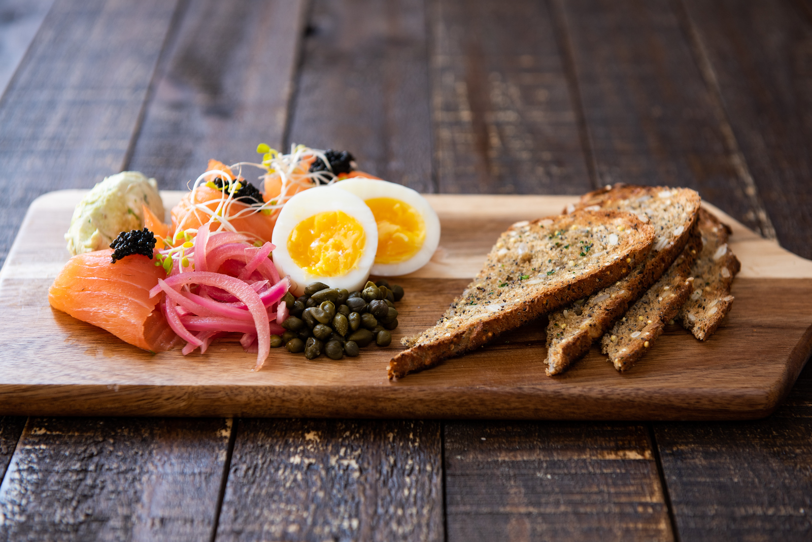 Cru smokes salmon board for Easter brunch