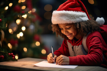 Girl writing letter to Santa Adobe Stock Photo