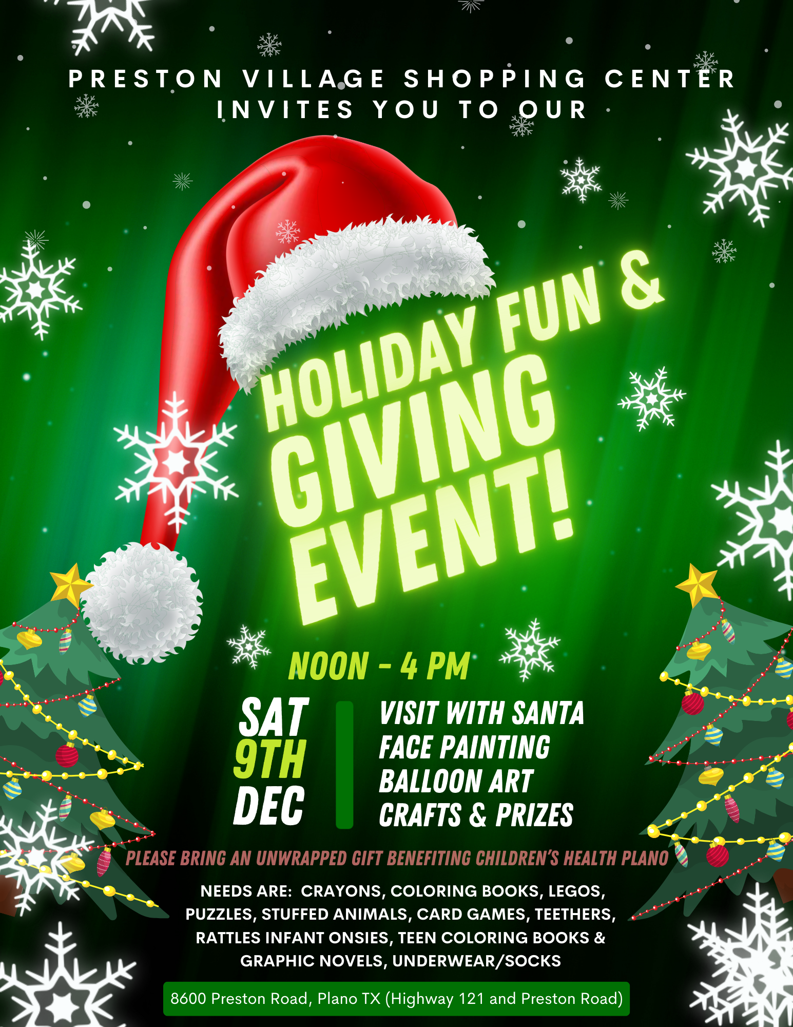 Preston Village Shopping Center Holiday Fun & Giving Event.