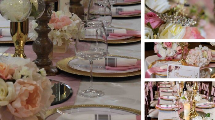 Elegant pink dinner table setup