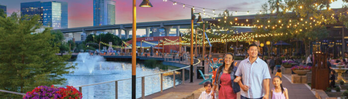 Family walking on boardwalk
