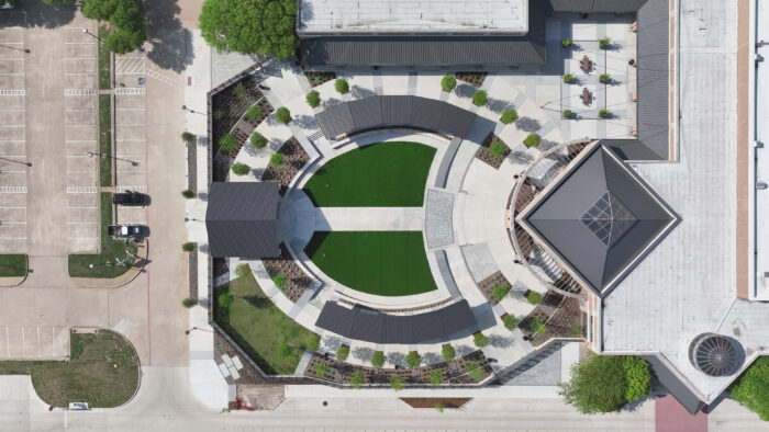 Aerial view of Plano Event Center's renovated courtyard