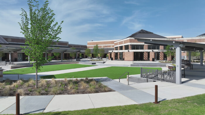 Side view of Plano Event Center's renovated courtyard