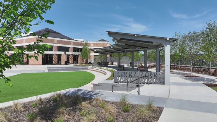 Side view of Plano Event Center's renovated courtyard