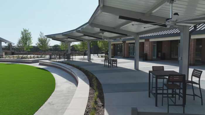 Side view of Plano Event Center's renovated courtyard