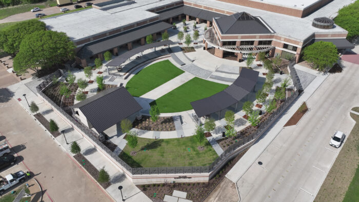 Aerial view of Plano Event Center's renovated courtyard