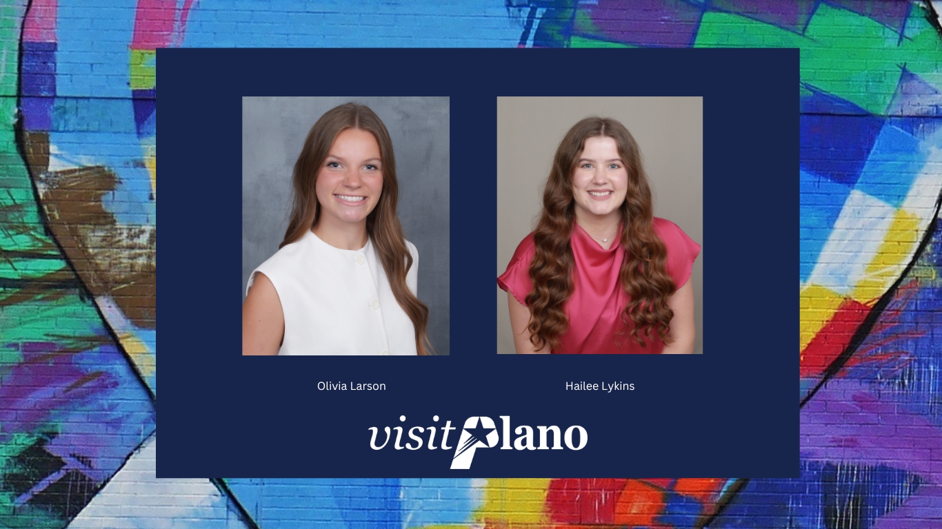 Visit Plano new hire headdshots for Olivia Larson and Hailee Lykins with hot air balloon mural