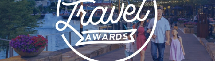 Photo of a family at The Boardwalk at Granite Park in Plano with the Texas Travel Awards logo and the words Destination of the Year 2025