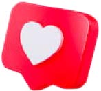 A red notification icon resembling a speech bubble with a white heart in the center, symbolizing a like or love on social media platforms.