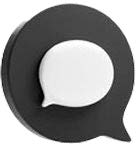 A black chat bubble icon with a smaller white chat bubble shape inside it, resembling a conversation or messaging symbol.