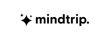 The image shows the word mindtrip in bold black lowercase letters with a dot at the end, next to a stylized black starburst symbol on a white background, evoking themes related to mental health in Plano.