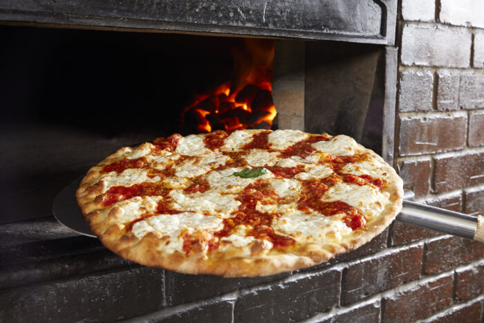 Cheese pizza in wood fired oven